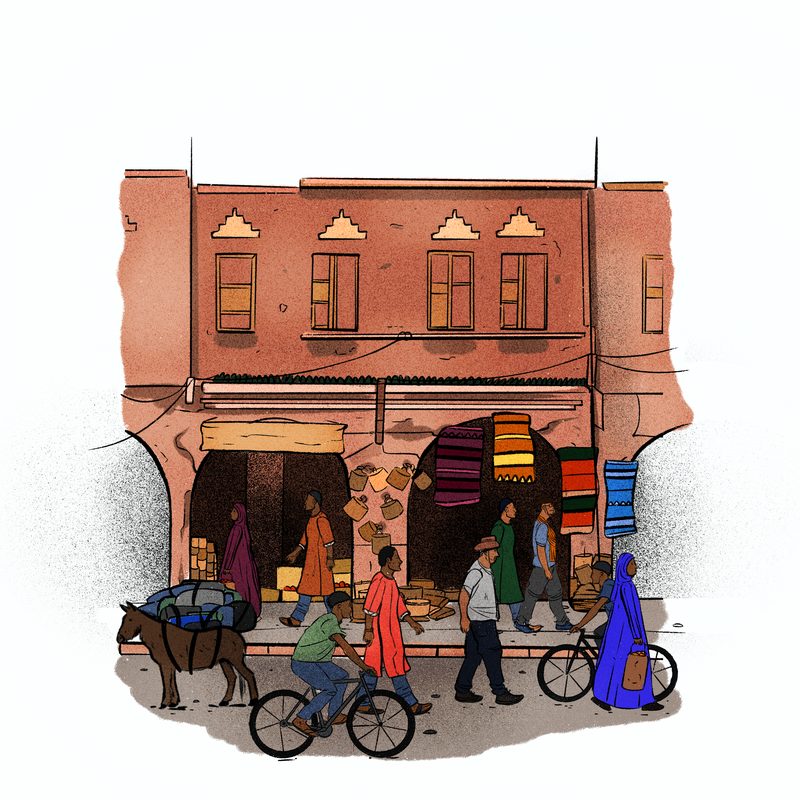 A bustling Moroccan town.